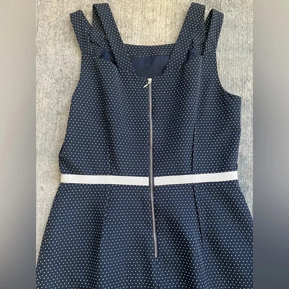 David Meister Navy Blue Polkadot Cocktail Dress A Line Women’s Size 10 Preppy - Picture 6 of 12